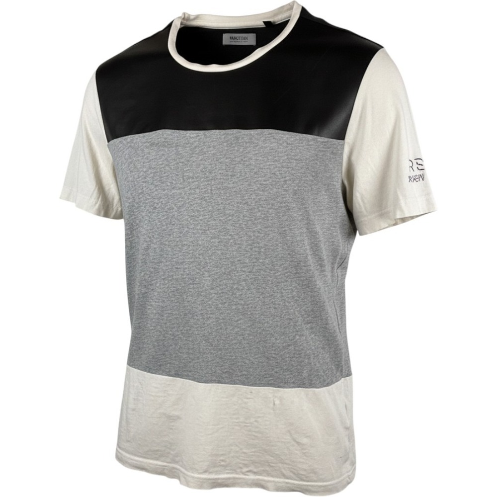 Reaction Kenneth Cole Shirt Mens Large Colorblock Faux Leather Black Gray White